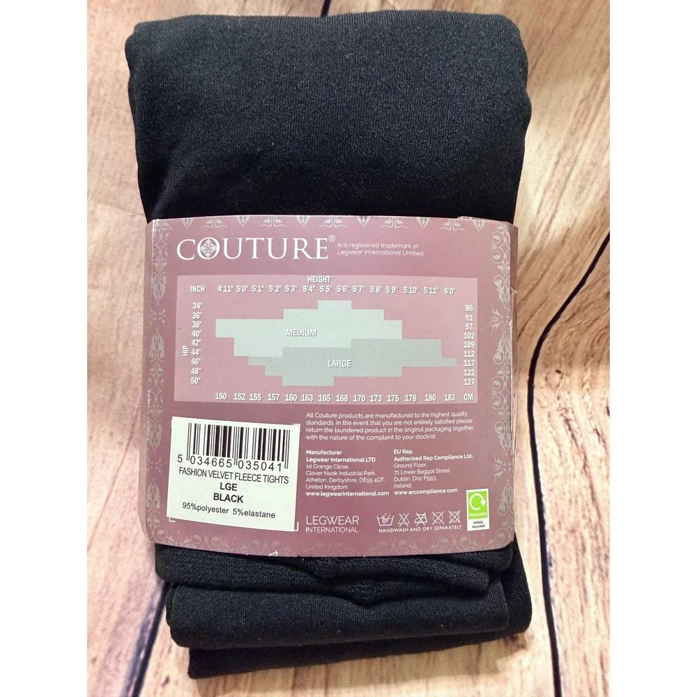 Couture Velvet Black Fleece Lined Tights 300 Denier Appearance Womens Large LGE